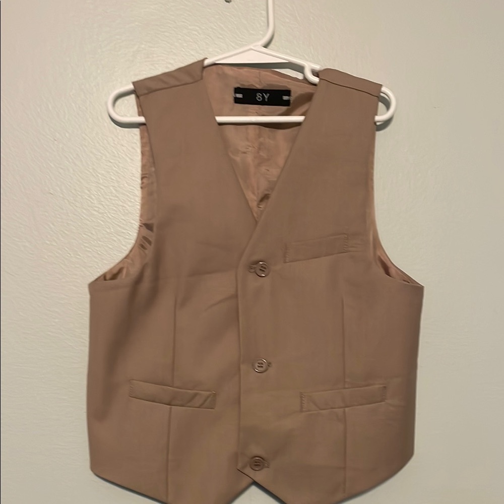 Kids Tan Vest and Pant Suit